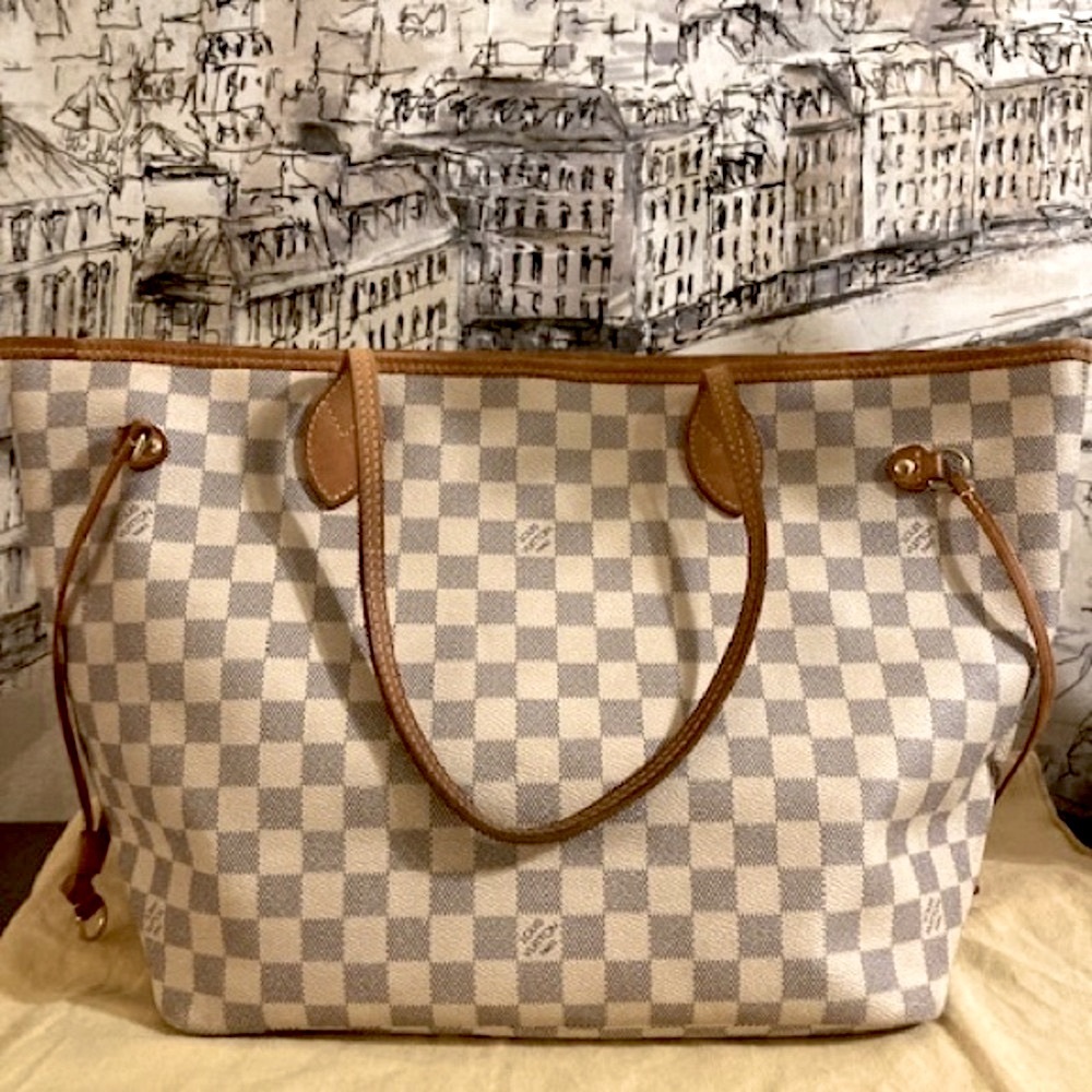 Auth Louis Vuitton Neverfull MM Damier Azur